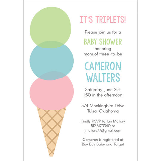 Triple Scoop Baby Shower Invitations